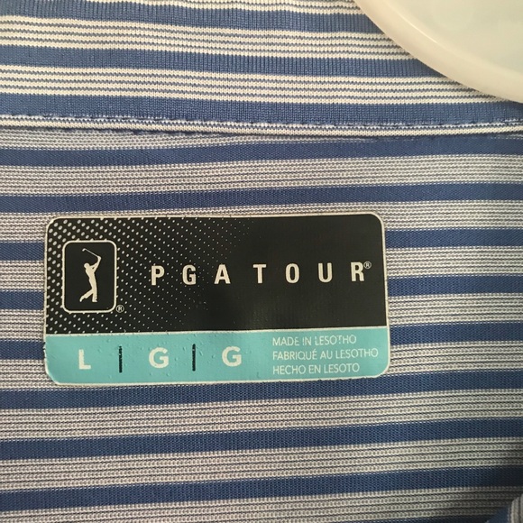 PGA TOUR polo GOlF shirt Blue with white stripes Size LG - Picture 5 of 10